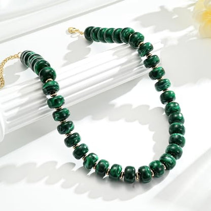 Beaded Necklaces for Women - Colorful Acrylic Beaded Chunky Necklace | Adjustable Statement Necklace, Puffy Heart Pendant, Boho Choker Necklace, Waterproof Summer Beach Jewelry, Gifts for Vacation - color: Dark Green