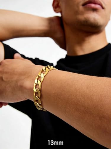 PROSTEEL Bracelets for Men, Figaro/Cuban Mens Bracelet, Silver/Gold/Black | 6/9/13mm Width, 7.5/8.3/9" Length, Stainless Steel Mens Bracelet, Durable & Non Tarnish, Chunky Jewelry with Gift Box - style: G 13mm-Cuban-Gold