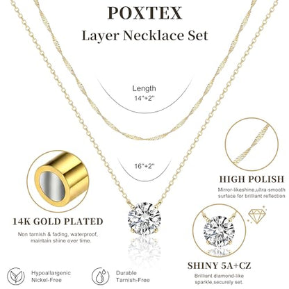 Layered Dainty Necklaces for Women Set, 14K Gold Silver Plated Choker Chain Simple Pendant Necklace Stackable, Trendy Prom Jewelry Gifts for Women - color: Diamond5-Gold