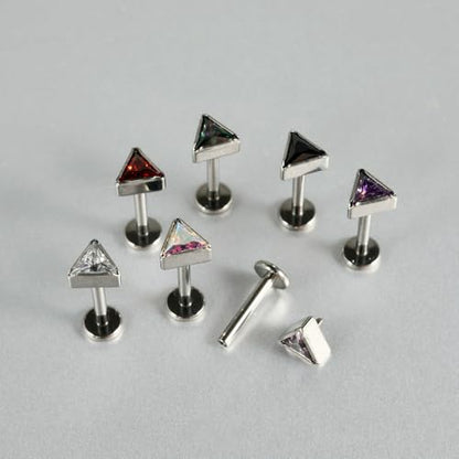 16G Triangle Cubic Zirconia Cartilage Stud Earrings for Women Men G23 Titanium Conch Helix Tragus Studs Earrings Lip Studs Rings Labret Monroe Medusa Piercing Jewelry - color: Red
