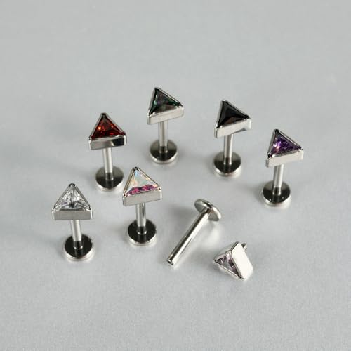 16G Triangle Cubic Zirconia Cartilage Stud Earrings for Women Men G23 Titanium Conch Helix Tragus Studs Earrings Lip Studs Rings Labret Monroe Medusa Piercing Jewelry - color: White