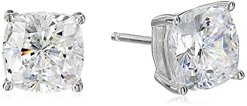 Amazon Essentials Platinum Plated Sterling Silver Cushion Cut Cubic Zirconia Stud Earrings - size: 8 mm