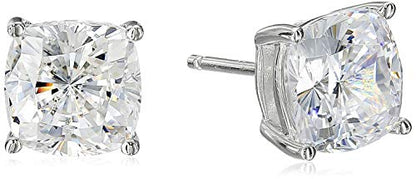 Amazon Essentials Platinum Plated Sterling Silver Cushion Cut Cubic Zirconia Stud Earrings - size: 8 mm
