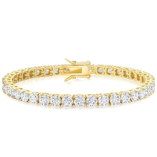 KRKC Tennis Bracelet for Women 14K White Gold Plated, AAAAA+ Classic Cubic Zirconia Bracelet with 2mm-5mm Width, Durable Gold Bracelets Jewelry Christmas Gift, Size 6.5-8 Inches Hypoallergenic - color: 4mm, Gold, size: 7.5 inches