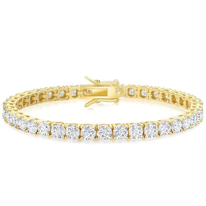 KRKC Tennis Bracelet for Women 14K White Gold Plated, AAAAA+ Classic Cubic Zirconia Bracelet with 2mm-5mm Width, Durable Gold Bracelets Jewelry Christmas Gift, Size 6.5-8 Inches Hypoallergenic - color: 4mm, Gold, size: 7.5 inches