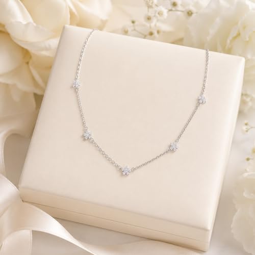 Dainty Silver Gold Necklaces for Women Cute Station Choker Simulated Diamond Necklace Simple Layering CZ Necklace Trendy Jewelry Gifts - color: Silver, style: Star