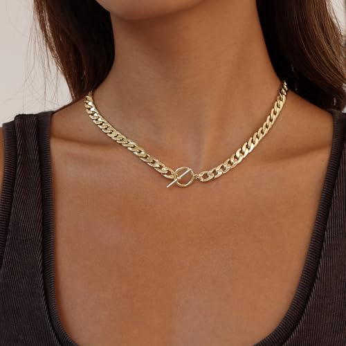 Moodear Layered Necklace for Women 14K Gold Plated/Silver Plated Cuban Link | Paperclip Chain Toggle Clasp, Chunky Layered Design, Fashion Jewelry, Daily Wear & Special Occasions - style: Toggle-Cuban link chain