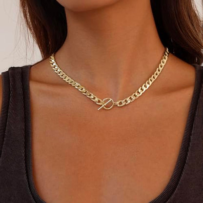 Moodear Layered Necklace for Women 14K Gold Plated/Silver Plated Cuban Link | Paperclip Chain Toggle Clasp, Chunky Layered Design, Fashion Jewelry, Daily Wear & Special Occasions - style: Toggle-Cuban link chain