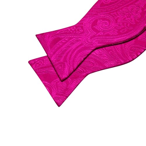 YOHOWA Bow Ties for Men Self-tied Silk Bowtie Solid Color with Lapel Pin and Handkerchief Cufflinks for Wedding Party Prom - color: Hot Pink