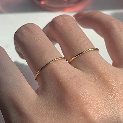 Women's Stainless Steel 1MM Thin Plain Midi Stacking Ring Band Comfort Fit, Size 3 to 10 - color: Dome - G (with 2 cz)