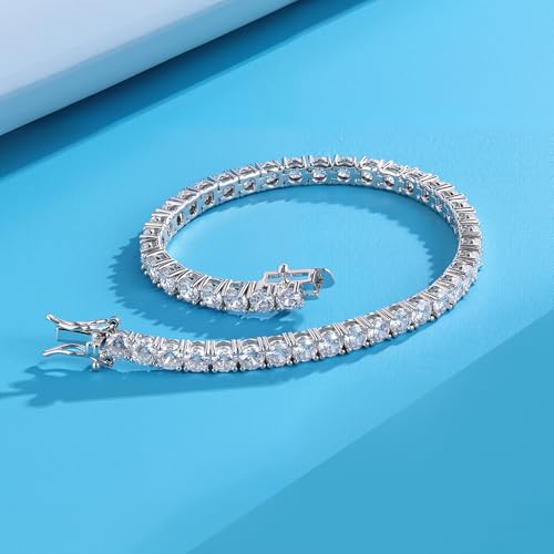 Gemsme 4.0MM Tennis Bracelets for Women - 18K White Gold Plated 4mm Round Cut Cubic Zirconia Classic Tennis Bracelet for Women/Men,Size 6/6.5/7/7.5/8/8.5 inch