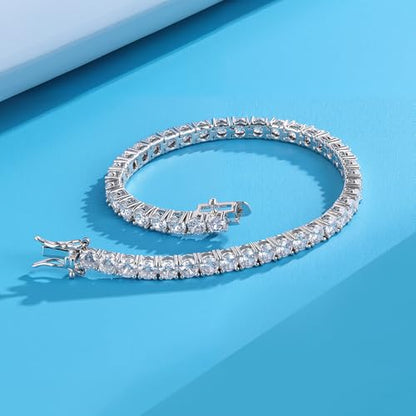 Gemsme 4.0MM Tennis Bracelets for Women - 18K White Gold Plated 4mm Round Cut Cubic Zirconia Classic Tennis Bracelet for Women/Men,Size 6/6.5/7/7.5/8/8.5 inch