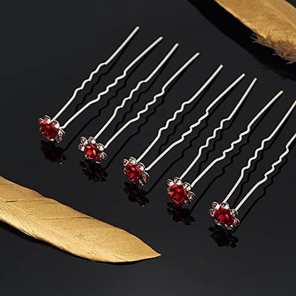 QIUTIMIY 20 Pack (Red) Crystal Hair Pins Rose Flower Rhinestone Hair Clips for Bridal Wedding Women Hair Jewelry Accessories, with Clear Container - color: Rose Flower-Red