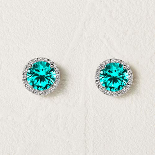 SWEETV Cubic Zirconia Stud Earrings, 8mm Round Cut, Rhinestone Hypoallergenic Earrings for Women & Girls | 9mm Round Cut Hypoallergenic 925 Sterling Silver Stud Earrings for Bridal Bridesmaid Prom Weddings Parties,Silver - color: 12.Cyan