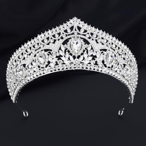 Princess Tiara Crown and Jewelry Sets for Women Wedding Rhinestone Crystal Tiaras and Crowns with Necklace Earrings Party Birthday Accessories - color: Silver White