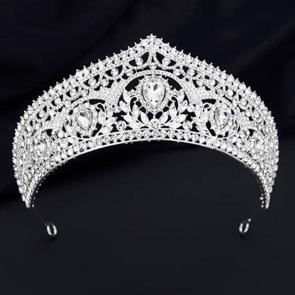 Princess Tiara Crown and Jewelry Sets for Women Wedding Rhinestone Crystal Tiaras and Crowns with Necklace Earrings Party Birthday Accessories - color: Silver White