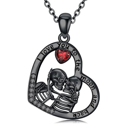 Sterling Silver Halloween Necklace Gothic Jewelry Gifts for Women Men - style: Skeleton-Black