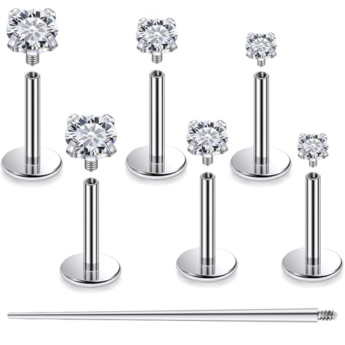 Cisyozi 20G 18G 16G F316 Titanium Flat Back Nose Rings Studs Hypoallergenic Medical Grade Nose Studs for Women Men Shiny Cubic Zirconia Nose Rings Piercings Jewelry for Sensitive Skin