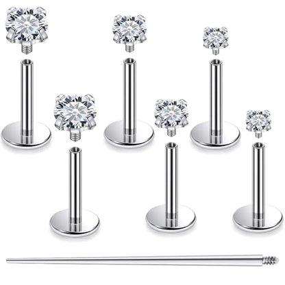 Cisyozi 20G 18G 16G F316 Titanium Flat Back Nose Rings Studs Hypoallergenic Medical Grade Nose Studs for Women Men Shiny Cubic Zirconia Nose Rings Piercings Jewelry for Sensitive Skin