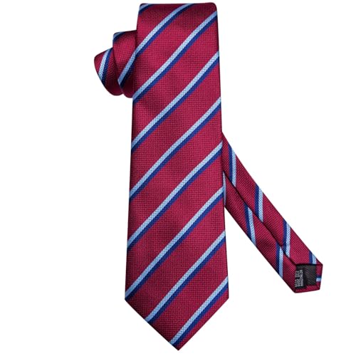 Dubulle Mens Paisley Striped Tie Woven Necktie for Men and Handkerchief Cufflinks Set Wedding Formal Business - color: Burgundy