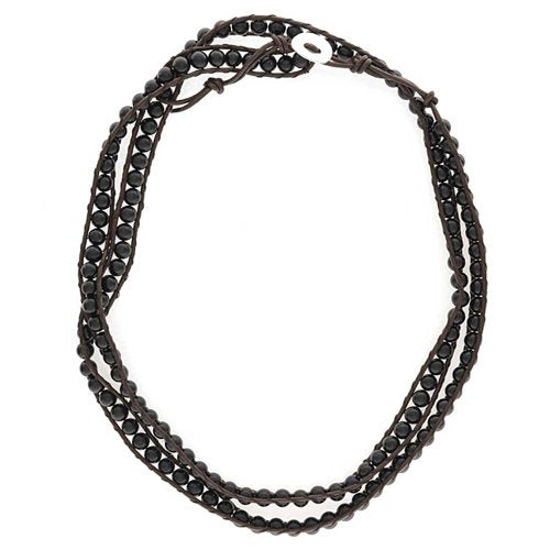 Multi Strand Tiger Eye Black Onyx Bead Bracelet Silver Tone Stainless Steel - color: Black