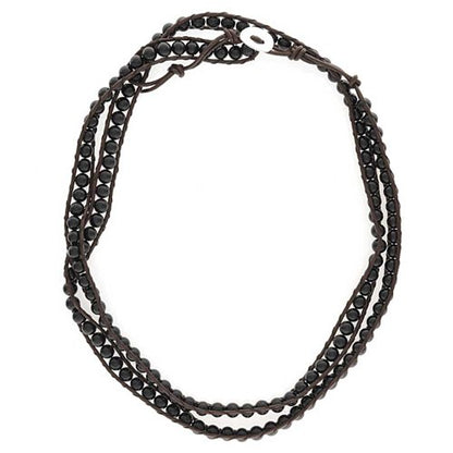 Multi Strand Tiger Eye Black Onyx Bead Bracelet Silver Tone Stainless Steel - color: Black