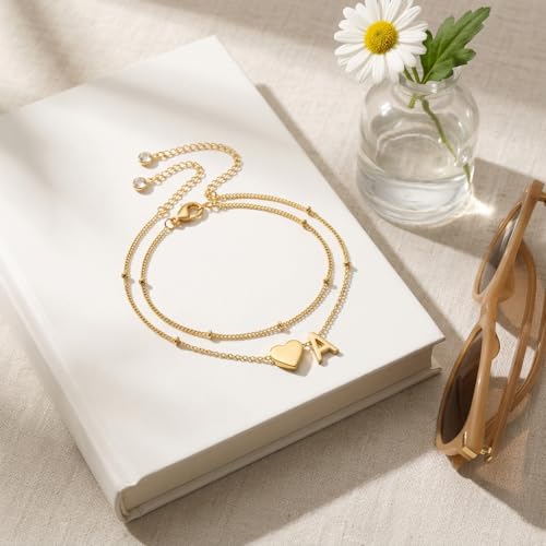 Gold Plated Layered Initial Charm Bracelet for Women - Personalized A-Z Letter Jewelry with Satellite Chain, Adjustable Bracelet Gift for Her, Everyday Wear - color: Gold-A