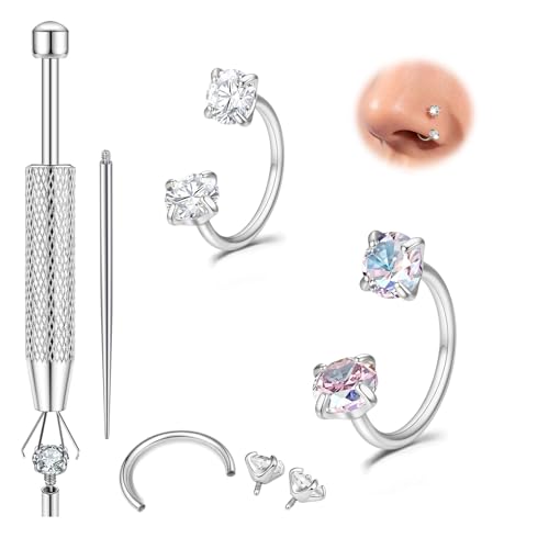 Titanium Horseshoe Nose Ring 20g, Gold Silver Nose Rings Hoops with Double CZ Gems Hypoallergenic Septum Ring for Women Men, Small Cartilage Helix Tragus Daith Labret Piercing Jewelry 7mm 8mm 9mm - color: Silver-CZ+AB