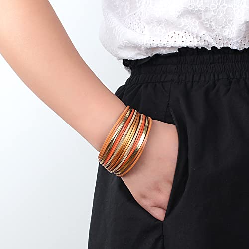 hotoo Leather Wrap Bracelet for Women - color: Orange Leather Bracelets