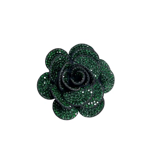 Rhinestone Rose Flower Brooch Lapel Pins for Women Her Fashion Crystal Camellia Flower Brooches Pin for Dress Accessories Jewelry Boutonniere Corsage Wedding Party Birthday Gift 70mm - color: Green