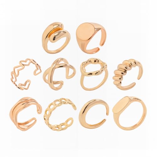 FUTIMELY 14K Gold Stackable Knuckle Rings Set for Women,Aesthetic Silver Trendy Dainty Open Midi Rings Set,Midi Finger Rings Pack Jewelry Gifts - color: Gold2