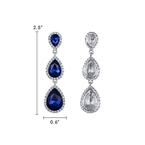 EleQueen Women's Crystal Teardrop Pear Shape 2.5 Inch Long Earrings | Dangle Earrings for Women, TearDrop Crystals Earrings for Bride Bridesmaid, Prom Jewelry for Wedding - color: 04-Royal Blue