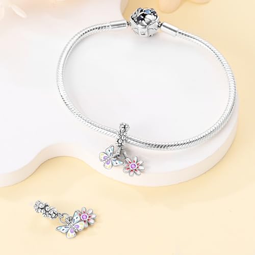 CYCUFF 925 Sterling Silver Charms Suitable for Bracelet Pendants Beads, Charm Necklaces Jewellery Gift for Women - color: Butterfly Flower Charm