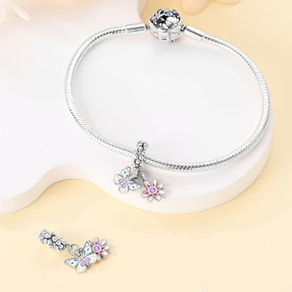 CYCUFF 925 Sterling Silver Charms Suitable for Bracelet Pendants Beads, Charm Necklaces Jewellery Gift for Women - color: Butterfly Flower Charm