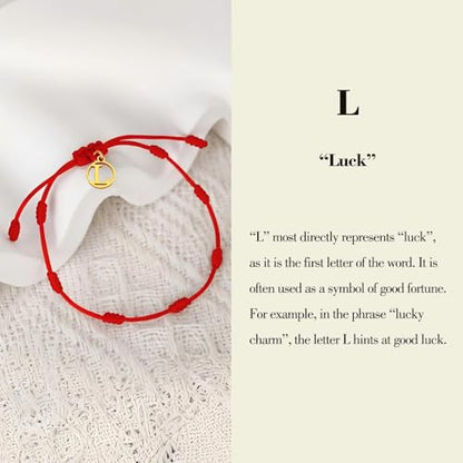 Red String Bracelet with Initial Letter and 7 Protective Knots – Adjustable Kabbalah Bracelet for Women & Men, Personalized Good Luck Charm for Positive Energy - color: L