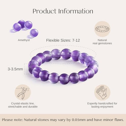 NLIEO Handmade Natural Gemstone Crystal Beaded Stretch Band Ring for Women | Handmade, 3mm Natural Stone, Size 7-12, Stretchy, Beaded Jewelry, Green Bead Rings, Trendy Jewelry Gift - style: Amethyst