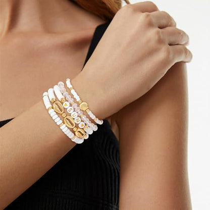 Boho Beaded Stretch Bracelets For Women Stackable Crystal Gold Plated Beaded Bracelets Set Trendy Handmade Friendship Braeclet Jewelry Gifts - color: G-Sun 5pcs