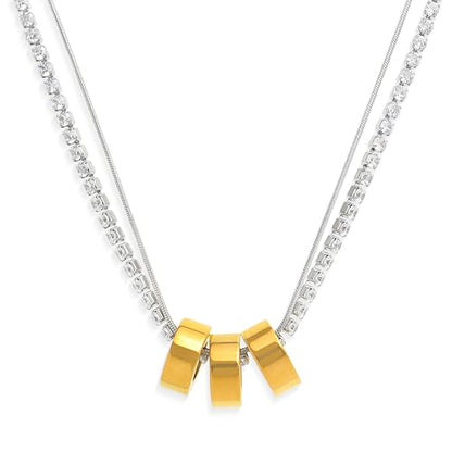 Gold Pendant Pearl Layered Choker Necklace Set for Woman, Chunky Charm Adjustable Pearls Bead Gemstone Shell Conch Tiger Eye Natural Stone Bow Chain Nacklaces Fall Fashion Prom Jewelry Gift. - color: Gold Circles