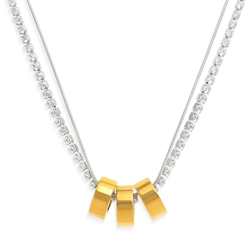 Gold Pendant Pearl Layered Choker Necklace Set for Woman, Chunky Charm Adjustable Pearls Bead Gemstone Shell Conch Tiger Eye Natural Stone Bow Chain Nacklaces Fall Fashion Prom Jewelry Gift. - color: Gold Circles