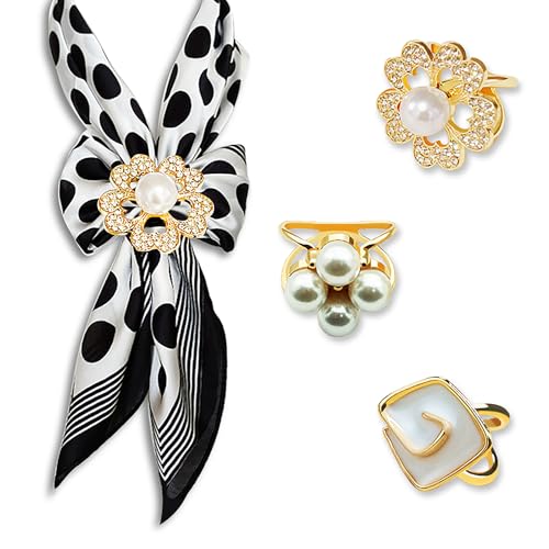 3pcs Elegant Rhinestone Daisy FLowers Scarf ring Buckle for Lady Heart Crystal Rhinestone Scarves Clip Buckle for women - color: Scarf clip M-3PCS