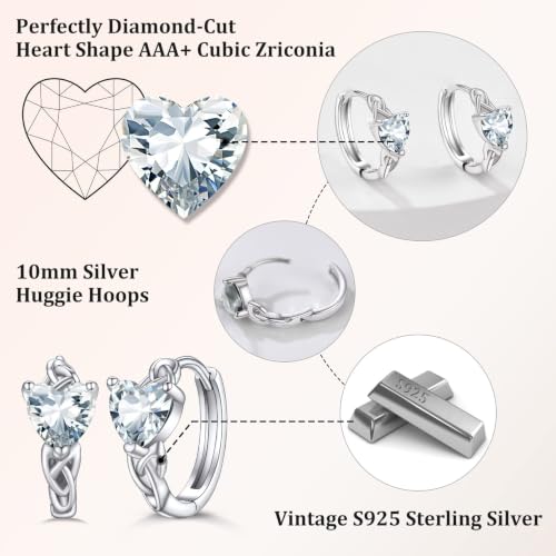 Bestyle 925 Sterling Silver Huggie Hoop Earrings Small Birthstone Hoop Earrings for Women Hypoallergenic Silver Huggie Earring,Great Birthday Earrings Gift for Daughter Wife Mom - color: 04-White Diamond-Hoop