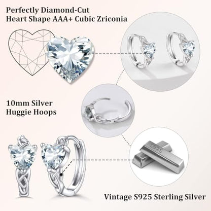 Bestyle 925 Sterling Silver Huggie Hoop Earrings Small Birthstone Hoop Earrings for Women Hypoallergenic Silver Huggie Earring,Great Birthday Earrings Gift for Daughter Wife Mom - color: 04-White Diamond-Hoop