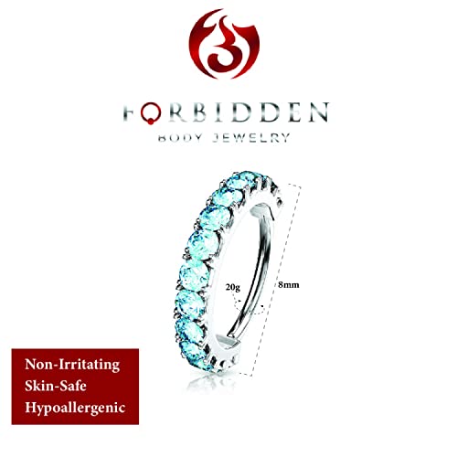 Forbidden Body Jewelry 16-20g 8mm CZ Lined Plated Brass Bendable Nose Ring and Cartilage Hoop (Choose Gauge/Plating/Color) - style: 20g - Platinum Plated (Aqua)