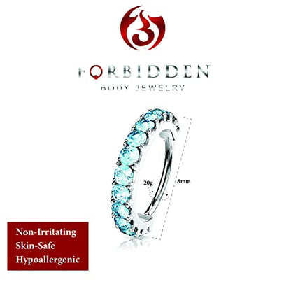 Forbidden Body Jewelry 16-20g 8mm CZ Lined Plated Brass Bendable Nose Ring and Cartilage Hoop (Choose Gauge/Plating/Color) - style: 20g - Platinum Plated (Aqua)