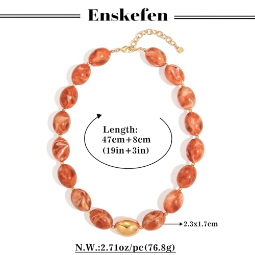 Chunky Beaded Necklaces for Women Statement Necklace | Bold Chunky Choker, Large Resin Beads, Adjustable Necklace, Boho Trendy Summer Beach Holiday Jewelry - color: Orange