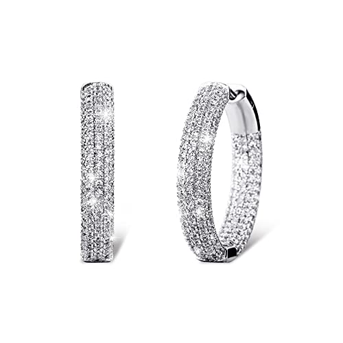 Iced Out Hoop Earrings Cubic Zirconia Huggie Cartilage Cuff Hypoallergenic 14K Gold Plated Luxury Fashion Round Circle Earrings For Men Women - color: 03 Silver