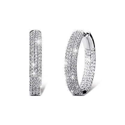 Iced Out Hoop Earrings Cubic Zirconia Huggie Cartilage Cuff Hypoallergenic 14K Gold Plated Luxury Fashion Round Circle Earrings For Men Women - color: 03 Silver