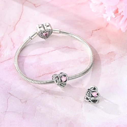 NARMO 925 Sterling Silver Charm Bead for Bracelets Silver Charms for Women - color: Love Mom