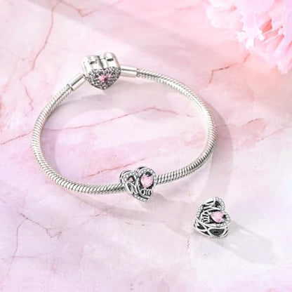 NARMO 925 Sterling Silver Charm Bead for Bracelets Silver Charms for Women - color: Love Mom