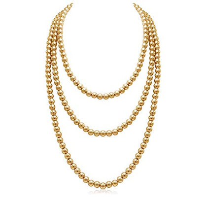 Long Pearl Necklaces for Women Cream White Faux Pearl Strand Layered Necklace Costume Jewelry - color: Yellow